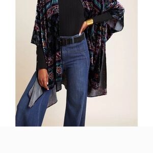 Anthropologie Akeni + Kin Black multi velvet kaftan- one size- NWOT
